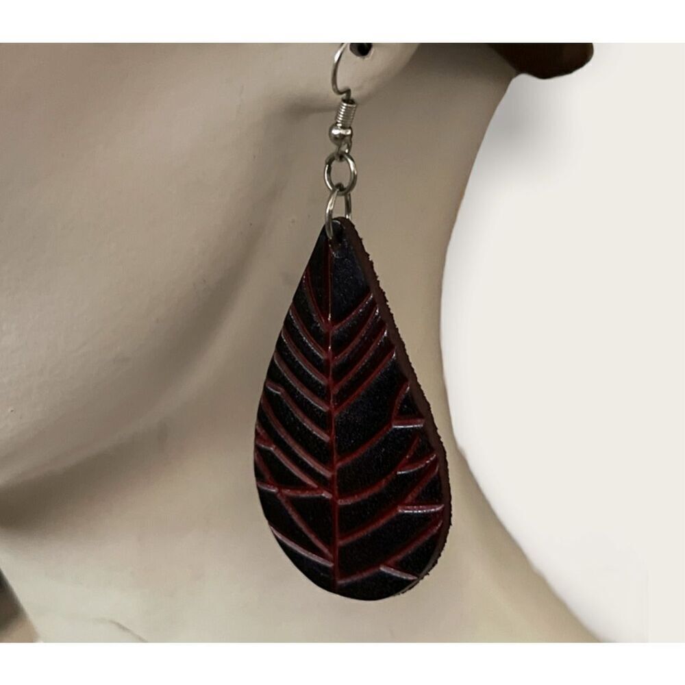 Bundle Sale 3 for $15 | Genuine Brown Leather Leaf Earrings